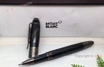 AAA Replica Mont Blanc Daniel Defoe Black Resin Rollerball Pen Black Clip